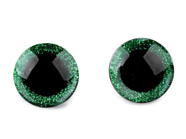 Augen mit Sicherung Ø 25 mm (2 Stück) Schwarz/Transparent mit Grünem Glitter Rand